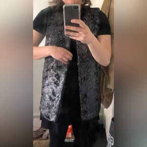 BCBGeneration Black/Silver Textured Faux Fur Sleeveless Vest